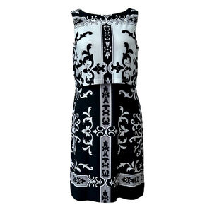 Donna Morgan Black White Damask Scroll Sheath Dress Size 8